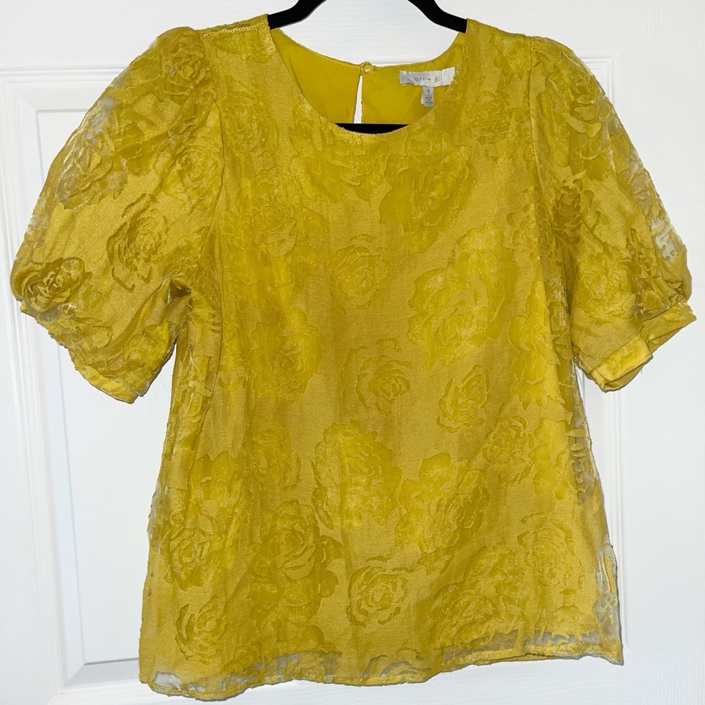 anthropologie eri + ali yellow flower print top